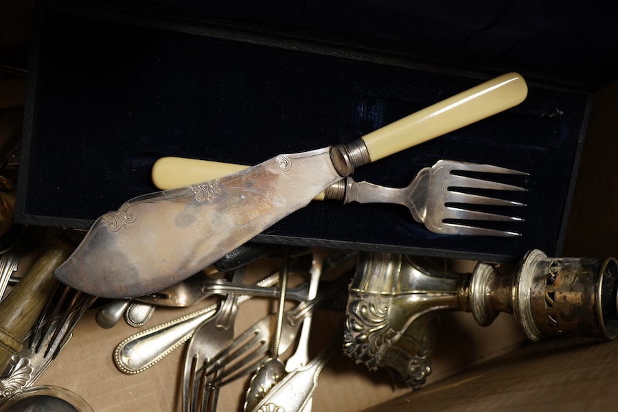 A quantity of silver plated cutlery, cocktail skater etc
